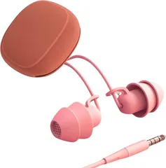 Lunache ✦ルナシェ✦ 寝ホン 睡眠用 イヤホン 有線 耳が痛くない 寝返りしてもいたくない 寝落ち用 ソフトカラー 寝ながら聞く 学習 寝る時用 3.5ｍｍ アイフォン スマホ 寝フォン ASMRに(コーラルピンク＋ケース付)