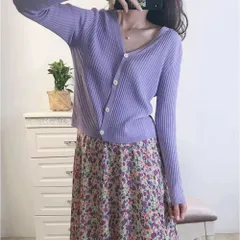 ☆ ライトパープル ☆ Lサイズ ☆ Vネックリブカーディガン クロップ丈 カーディガン レディース カーデガン カーデ Vネック リブカーディガン 羽織もの はおりもの おしゃれ シンプル 上品 きれいめ オフィスカジュアル 大人 ミセス 通勤 オフィス