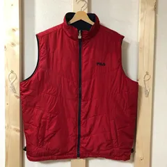 FILA フィラ リバーシブルナイロン 中綿ベストジャケット 2WAY CHINA製 メンズ XL レッド ネイビー