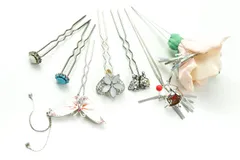 かんざし 7点セット 髪飾り ラインストーン フラワーモチーフなど ヘアアクセサリー まとめて 大量 レディース accessory 【中古】