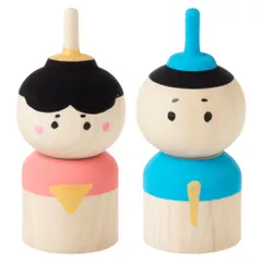 こま人形セット　お内裏さま＆お雛さま　ひなまつりの遊べるインテリア　独楽　福岡県の木工品　Top doll  Fukuoka craft