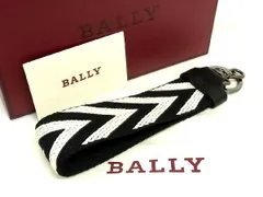 ■新品■未使用■ BALLY バリー キャンバス キーホルダー キーリング ストラップ メンズ レディース ブラック系×ホワイト系 AD8249yZのサムネイル