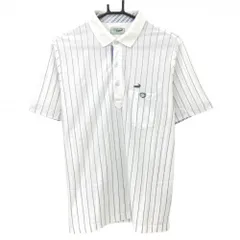 クロコダイル 半袖ポロシャツ 白×ブルー ストライプ  メンズ L ゴルフウェア Crocodile