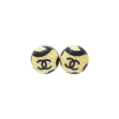 【美品】CHANEL シャネル ピアス イエロー系 ゴールド / ココマーク ストライプ ピアス / 両耳用 ロゴ / ヴィンテージ / 02P / フランス製 / アクセサリー ジュエリー 【レディース】【中古】