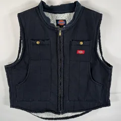 古着 ディッキーズ Dickies ダック ダックボアベスト 中地ボア ワンポイントロゴ刺繍 4ポケット  ブラック メンズ
