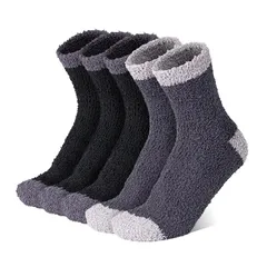 【新品】 [HASOME] ルームソックス メンズ あったか 厚手 パイル靴下 もこもこ 防寒 部屋着 冷房対策 冬 おしゃれ (23~27cm, ブラック（3足）+グレー（2足）) 0