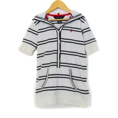ラルフローレン ワンピース トップス 五分袖 ボーダー柄 フード付き キッズ 女の子用 130サイズ 白×紺 RALPH LAUREN 【中古】