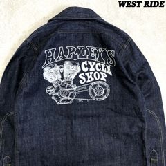 WEST RIDE デニムシャツ ワークシャツ ショールカラー プリント ワッペン Sサイズ インディゴブルー 青 ウエストライド