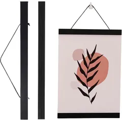 East Leaf タペストリー棒 ポスターハンガー マグネット 壁掛け 和風 穴を開けない 額縁 木製 2点セット(黒,  31cm (A3))