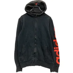 adidas ジップアップ プリントスウェット パーカー M～ ブラック ネオンオレンジ アディダス 袖プリント 古着卸 アメリカ仕入 a611-8216