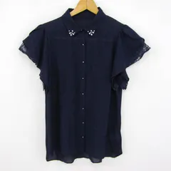 レッセパッセ ブラウス シャツ トップス 半袖 フリル袖 ビジュー レディース 38サイズ ネイビー LAISSE PASSE 【中古】のサムネイル