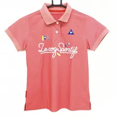 【超美品】ルコック 半袖ポロシャツ サーモンピンク ロゴ刺しゅう 胸元プリント レディース M ゴルフウェア le coq sportif