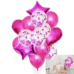 HAPPY SUGAR パーティー 飾り 飾り付け 風船 バルーン アルミ キラキラ 4種 14個セット 誕生日 記念日 お祝い ハート風船 クリスマス 装飾 (ローズピンク) [ローズピンク]