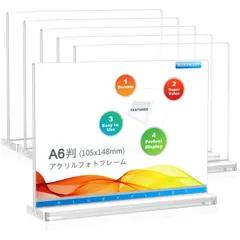 BlueValley アクリルサインホルダー T字型POP広告スタンド 両面用 透明アクリルフォトフレーム 卓上写真立て メニュー・サイン・ポスター・カード展示用 A6判横型 (148×105mm) 6本セット