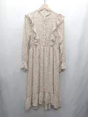 ◇ Θ AS KNOW AS PINKY 花柄 シフォンフリル 長袖 ロング ワンピース サイズ表記なし ベージュ オレンジ レディース E  【1411280047422】