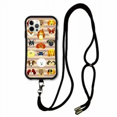 [iPhoneXR(テンアール)] スマホショルダー付 iPhone14 i-coronケース アイフォン15 14 Plus 13 Mini 12 11 スマホケース カバー ショルダーストラップ 肩掛け 斜め掛け アニマル柄 イヌ 犬 ワンコいっぱい スト