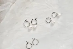 イヤリング　ピアス　フープ　韓国　シルバー　2way 揺れる　淡水パール　結婚式
