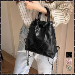 キルティングリュック2wayミニリュックレディース 巾着 リュックサック 女子 お出かけスクエアバッグ おしゃれ 肩掛け ドローストリング鞄 通勤通学オルチャン大人可愛いリュック PUリュックカバン 韓国風ミニバッグ黒