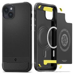 【特価商品】Spigen iPhone14 ケース MagSafe マット感 マグネット搭載 持ちやすい カーボンデザイン 米軍MIL規格取得 衝撃吸収 耐衝撃 すり傷防止 ワイヤレス充電対応 ラギッド・アーマー・マグフィット ACS05036 (マット・ブラ