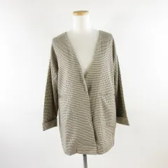 セシルマクビー CECIL McBEE ノーカラージャケット 長袖 チェック ストレッチ 茶 M *A177