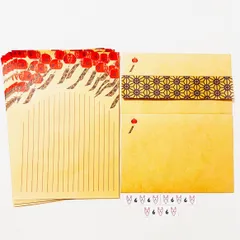 紅風鈴狐 レターセット 夏 狛狐 狐の嫁入り 狐面 封筒 シール 便せん 御朱印