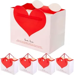 NOELAMOUR 紙袋 手提げ 5枚 かわいい ハート 目立つ ギフトバッグ ラッピング袋 プレゼント 贈り物(ホワイト,  L: 横幅30.5x高さ27xマチ12cm)