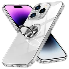 【数量限定】iPhone14 Pro 用 ケース OURJOY リング付き スマホケース アイフォン14プロ クリアケース 透明 TPU ストラップホール付き 耐衝撃 スタンド機能 車載ホルダー対応 一体型 アイホン14Pro 携帯ケース カバー・クリア