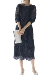 [アウニイ] パーティ ワンピース ドレス レディース 結婚式およばれワンピース パーティードレス フォーマル セミ オシャレ カワイイ シンプル 上品 エレガント キレイメ 可愛い 春 服 夏 ネイビー 紺 ホルター ネック [ネイビー / 157] [L]