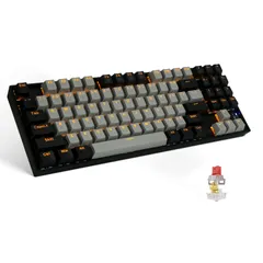 【人気商品】(グレー＋ブラック、赤軸) ナンバーパッド付きWindows/Mac/PS4に対応のゲーム/オフィス用キーボード 黄色LEDバックライト USB有線接続 茶軸 青軸 赤軸 e元素メカニカルゲーミングキーボード89キー