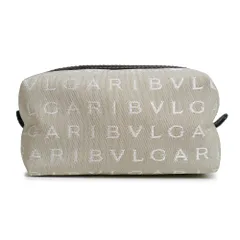 ブルガリ レッタレ ロゴマニア コスメティック 化粧 ポーチ キャンバス レザー ベージュ ブラウン 茶 シルバー金具 BVLGARI（新品・未使用品）