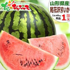 【出荷間近/7月下旬(7月28日)頃～出荷】 山形県産 尾花沢すいか 1玉 (秀品/1玉 約6kg) 尾花沢スイカ すいか 西瓜 大玉 夏ギフト ギフト 贈り物 お祝い 内祝い プレゼント ご家庭用 果物 フルーツ 山形県 グルメ お取り寄せ