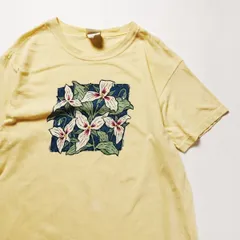 90's USA製 LLビーン L.L.BEAN フラワープリント コットン Tシャツ 半袖 (WOMENS M) 黄色 クルーネック 90年代 アメリカ製 旧タグ オールドアメリカ古着 USED  ビンテージ ヴィンテージ