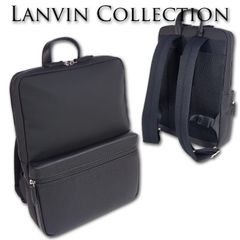 ランバンコレクション LANVIN COLLECTION 牛革使い リュック エクラ メンズ ブラック 黒 日本製 定価38,500円 撥水 スリム 薄型 ビジネスリュック A4 通勤 レザー ラバー 13.3インチPC収納