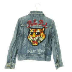 ポロ ラルフローレン POLO RALPH LAUREN ジャケット デニム Gジャン ジージャン サガラ刺繍 ドクロ タイガー ロゴ 男の子 ボーイズ 6 120 紺 ネイビー /AO3 ■GY17