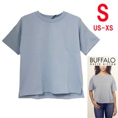 新品 S ★ コストコ BUFFALO バッファロー レディース 半袖 スウェット シャツ ブルー US-XS トレーナー 裏毛 パイル地 薄手 無地 カットソー スウェット トップス プルオーバー 五分袖 シンプル カジュアル ゆったり 大きめ