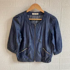 MISCH MASCH ミッシュマッシュ 5-713-00144-4599-71 デニム風 ショート丈 ジャケット ライトアウター 七分袖 ブルゾン ブルー【中古】 レディース