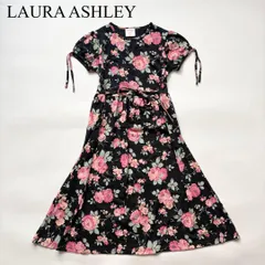 LAURA ASHLEY ローラアシュレイ バラ ローズ 薔薇 リボン ワンピース フレア ドレス フラワー 花柄 総柄 Aライン