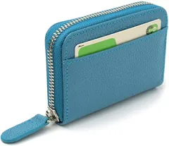 FRIGUS カードケース メンズ レディース 磁気防止 クレジットカードケース 本革 財布 スキミング防止 カード入れ 大容量 レザー じゃばら( スカイブルー)