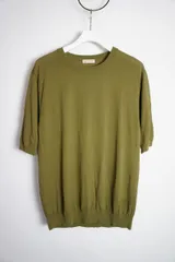 美品SOVEREIGN ソブリン UNITED ARROWSユナイテッド アローズ 半袖 ニット Tシャツ 1118-106-0497 カーキ502O★2