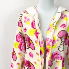 マイメロ サンリオ My Melody フリース パーカー ジップアップ フード付き もこもこ 部屋着 ルームウェア レディース ホワイト ピンク 花柄 かわいい 冬 秋 ふわふわ M Lサイズ リメイク 修理用 希少 キャラクター 上品