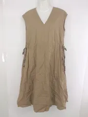 ◇ BEAUTY & YOUTH カジュアル シンプル 無地 Vネック 半袖 膝下丈 ワンピース ベージュ系 レディース P  【1308040017033】