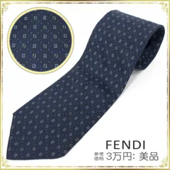 FENDI フェンディ ネクタイ 美品 綺麗 メンズ シルク 青色 ネイビーブルー ミニマムズッカ 小紋 ビジネス