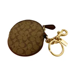 【中古】COACH コーチ 89987 コインケース  シグネチャー ブラウン キャンバスレザー 小銭入れ カード収納 キーリング付き  キーリング  レディース メンズ ユニセックス A2503436 【無料ギフトラッピング承ります】