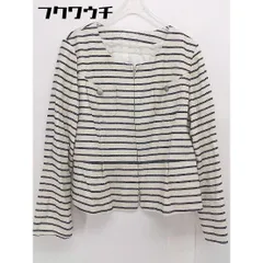 ◇ Cara カーラ ボーダー リネン混 長袖 ノーカラー ジャケット サイズLLC ベージュ ネイビー レディース  【中古】 【1106230012505】のサムネイル