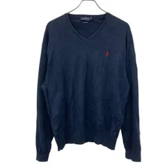 POLO RALPH LAUREN コットンニット セーター XL グレー ポロラルフローレン ロゴ刺繍 Vネック 古着卸 アメリカ仕入 a706-5514