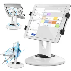 新品 360度回転・180°調整｜タブレットスタンド｜AboveTEK（アボーヴ テック）iPadホルダー幅168～240mm対応【ホワイト】POSレジ用｜卓上｜縦置き｜業務用｜飲食店｜幅調整可能｜M、Lサイズボルダー付属 （iPad mini/Pro/Air
