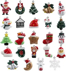 【迅速発送】Naler クリスマス オーナメント 手作りアクセサリー プレゼント 手芸用品 24個セット クリスマス 飾り チャームパーツ 装飾パーツ サンタ ツリー ブーツ デコキット DIY飾り物
