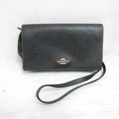 コーチ COACH CX592 アンナ フォルドオーバー クラッチ クロスボディ バッグ 2WAY ショルダー レザー 黒 ブラック フラップ ホック開閉 財布