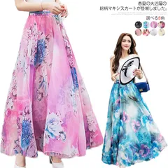 《》コーデが映える鮮やかな総柄item！スカート フレアスカート マキシスカート 花柄 ロングスカート マキシ丈 ロング丈 aライン ウエストゴム シフォン 総柄 プリント リゾート 春 夏送料無料#tfc379