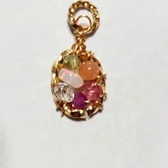 EOC14♥エチオピアオパールチャーム♥K16GP 　インカローズ　チャーム　遊色　　　お守り　ネックレスチャーム　ピアス　イヤリング　ハーキマーダイヤモンド　　ペリドット　ルビー